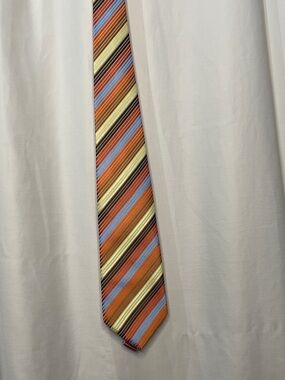 Giorgio Armani Striped Silk Tie in Orange, Light Blue, Cream & Brown